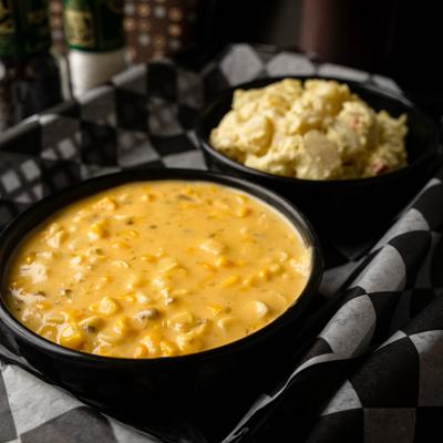 Jalapeno creamed corn with a potato salad.