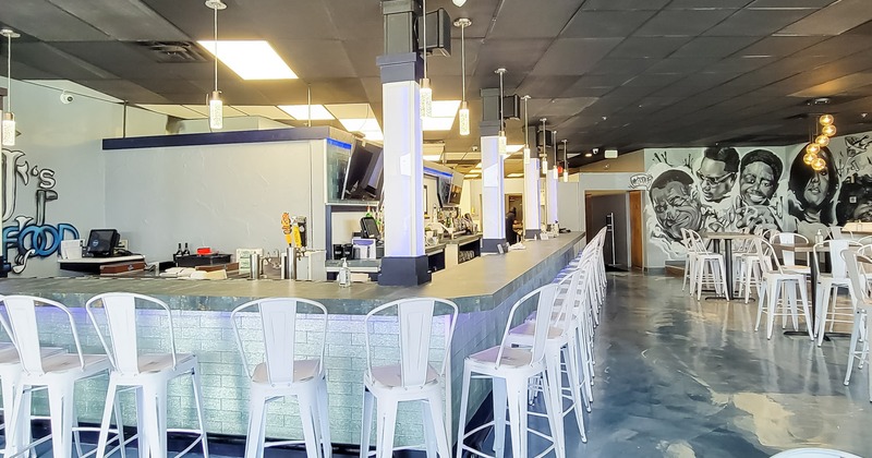 Interior, food counter, bar and dining area