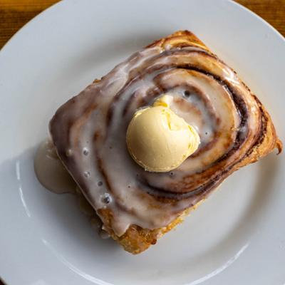 Cinnamon roll, top view.
