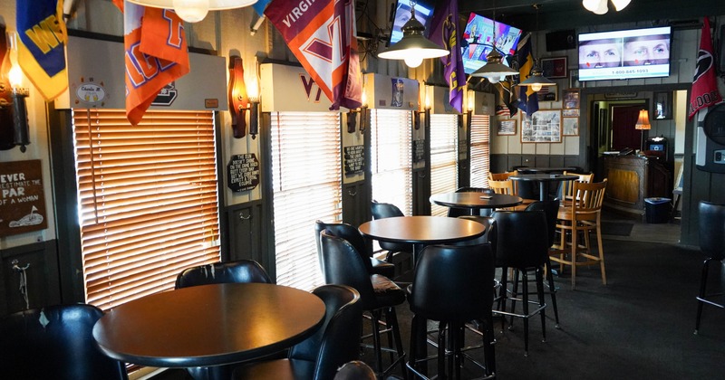 Interior, high tables and chairs
