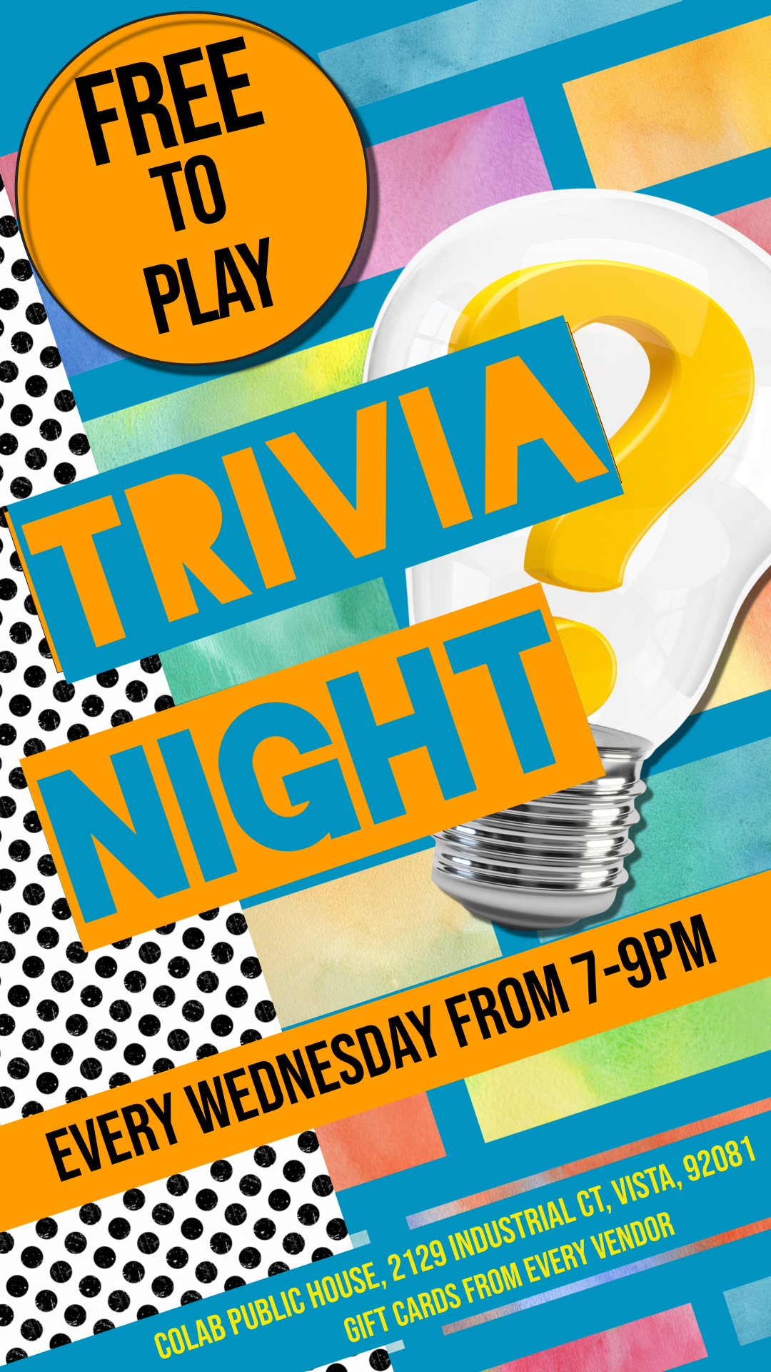 Free to Play, Trivia Night, Every Wednesday from 7 to 9 PM