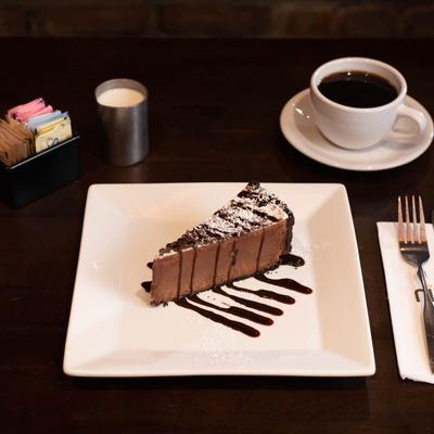Chocolate cake and coffee.