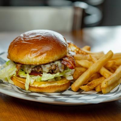 Hangover Burger with French fries on the side.