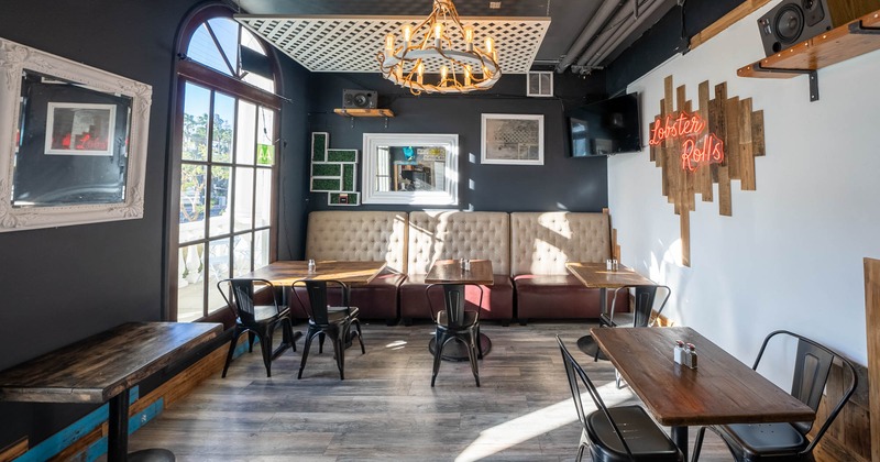 Interior, tables, booths and chairs