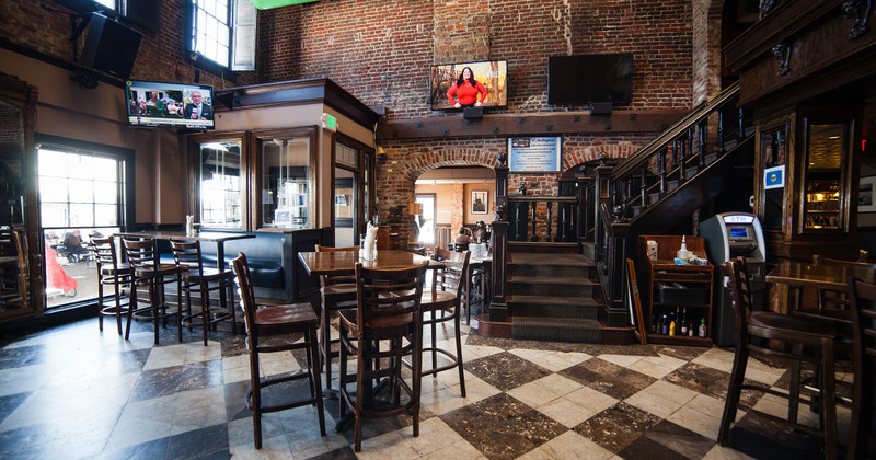 Interior, high tables and chairs