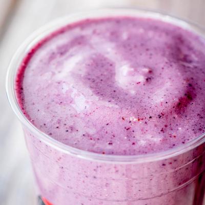 Peanut Butter & Jelly with berry blend, close up shot.