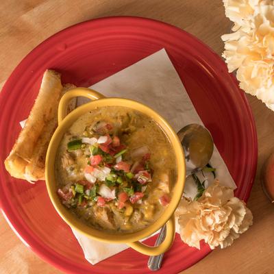 A top view of a served meal.