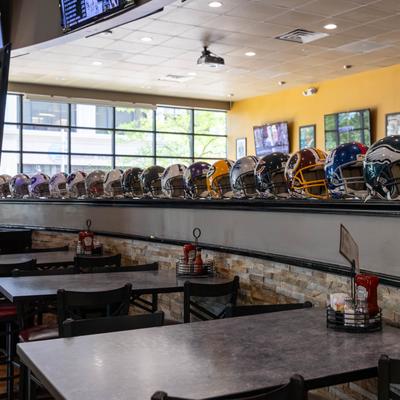 Tables and chairs, interior decorations.