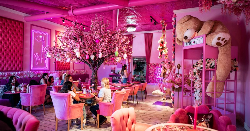 Pink interior, seating area