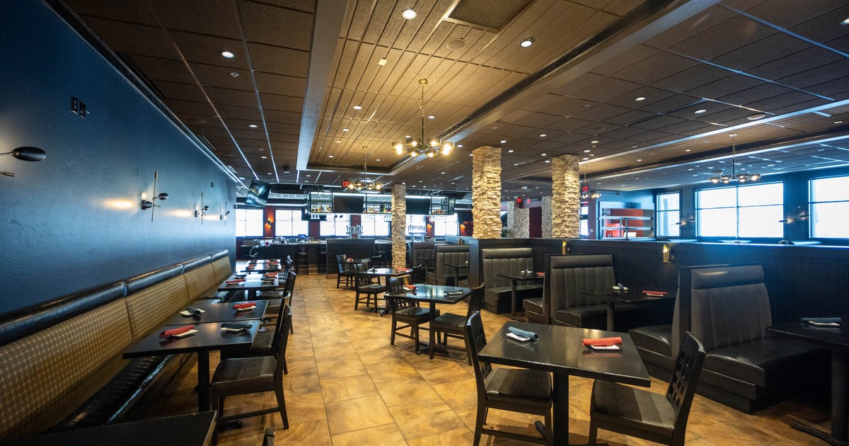 Interior, wide open view of a seating area