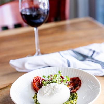 Burrata and red wine.