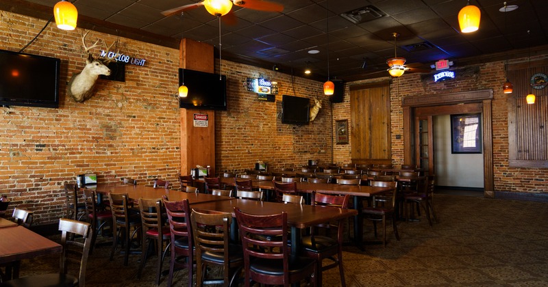 Interior, diner party area, tables and chairs