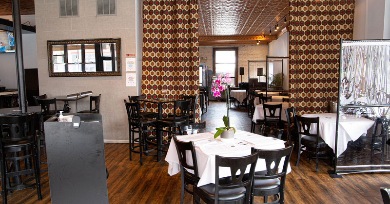 Interior, tables prepared for guests