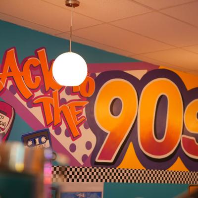 90s themed wall mural.