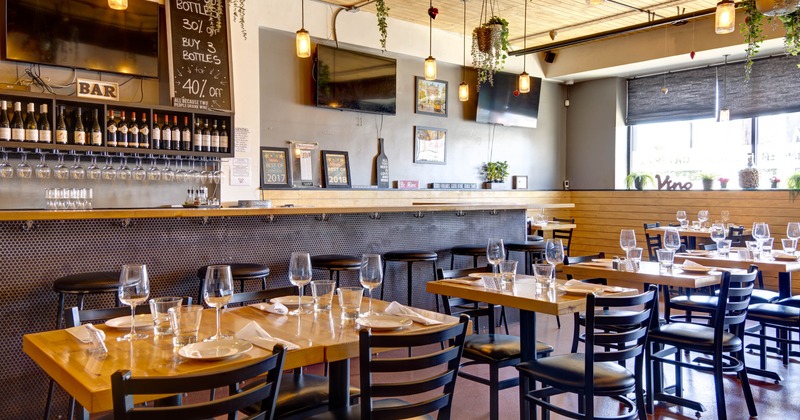 Interior, chairs and tables set and ready for guests