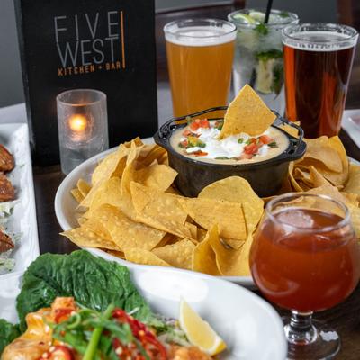 Assorted dishes and drinks served on the table.