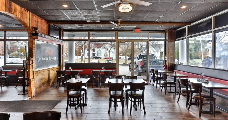 Dining space with big windows
