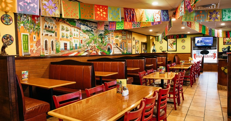 Interior, tables ready for guests, restaurant decoration