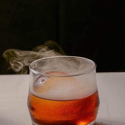 smoked old fashioned bourbon cocktail.
