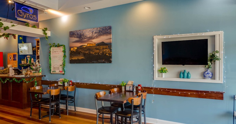 Interior, seating area, tables and chairs