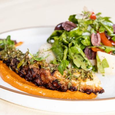 Grilled Octopus, side view.