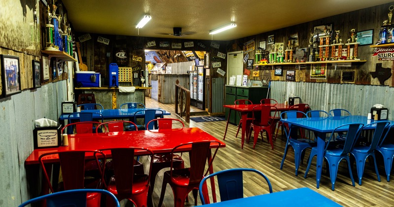 Interior, wide open view of a seating area
