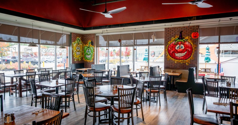 Interior, tables and seats ready for guests