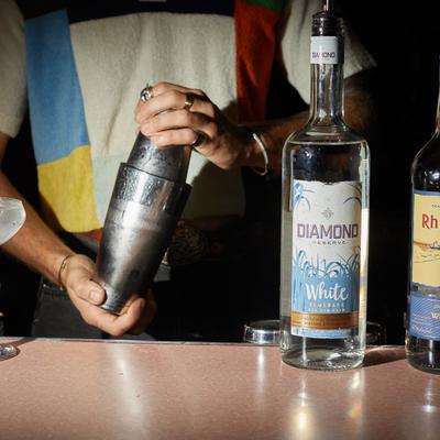 Bartender shaking a cocktail.