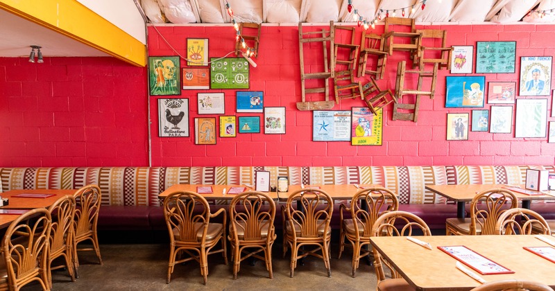 Interior, seating place near decorated wall