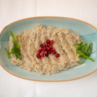 Babaganoush with pomegranate seeds.