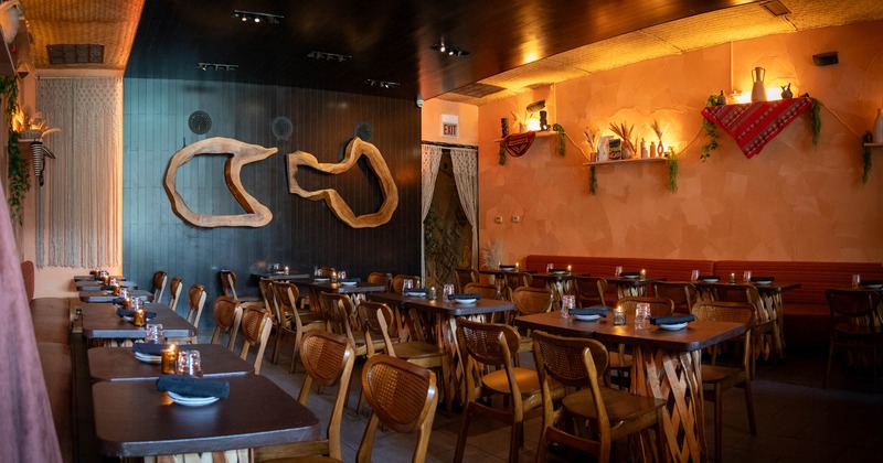 Interior, seating area with tables and chairs