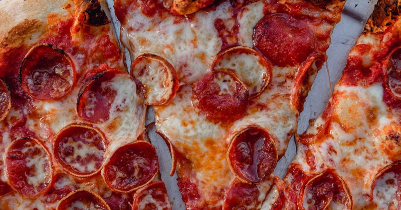 Pepperoni pizza, top view, close-up - also available for catering
