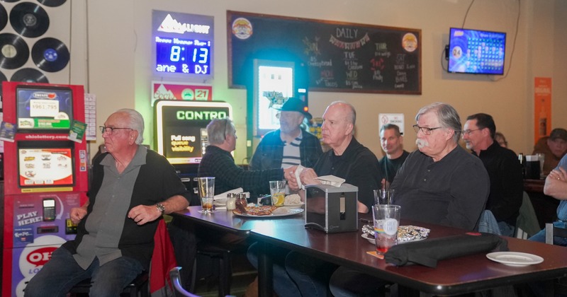 Bar, people, stools