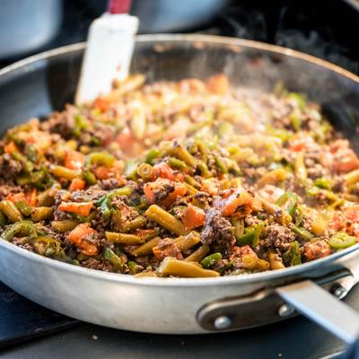 Picadillo dish preparation.