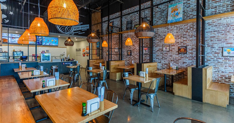 Interior, dining area with tables and chairs