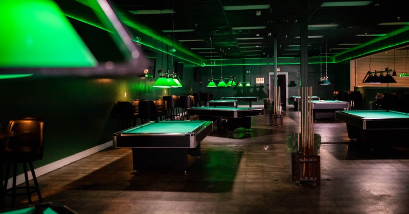 Interior, room with pool tables