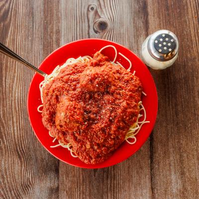 Spaghetti with Meatballs, top view.