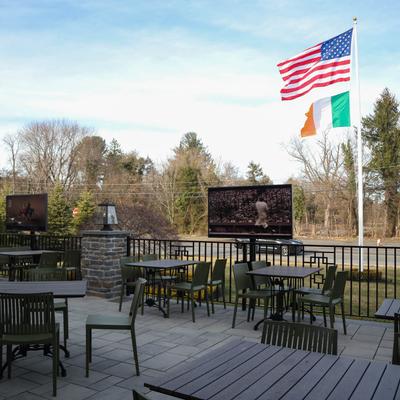 Exterior, terrace, american flag.