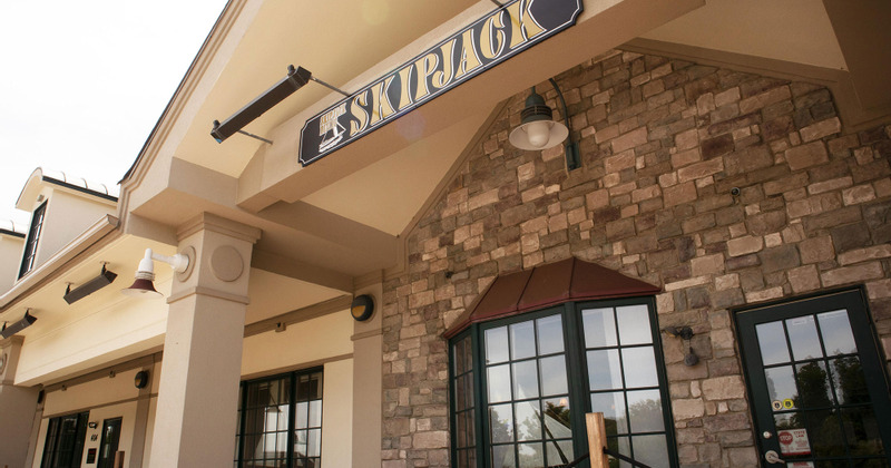 Exterior, the restaurant sign above the main entrance