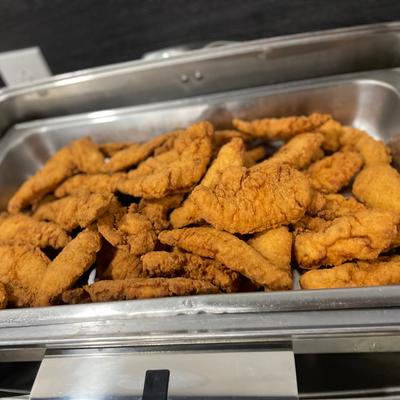 Breaded Chicken Strips served buffet style for private events..