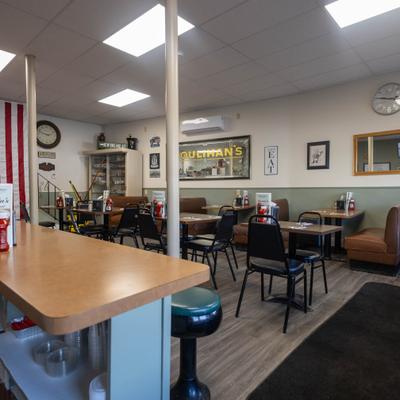 Restaurant interior, dining area.