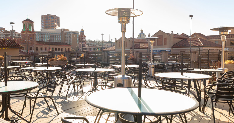 Exterior, patio with guest tables and chairs