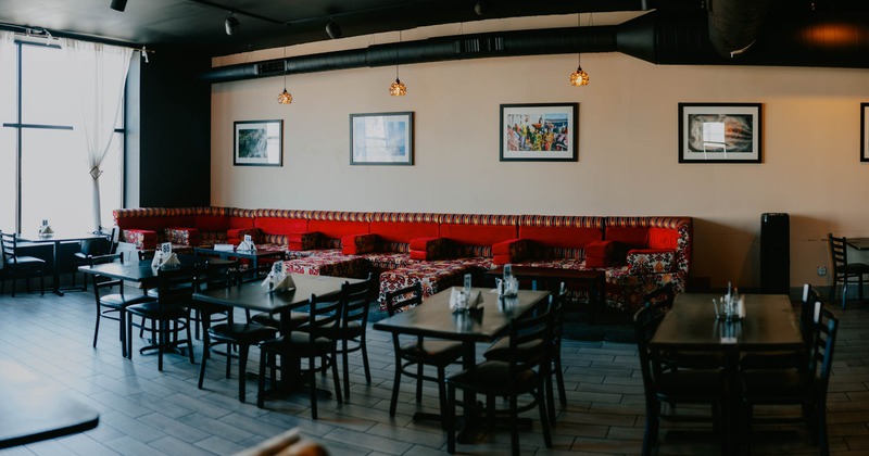 Interior, dinning area, tables and chairs, different angle