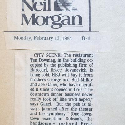 A newspaper clipping from 1984 about the Ten Downing restaurant
