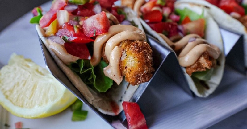 Fish Tacos with lettuce, pico de gallo, and chipotle mayo