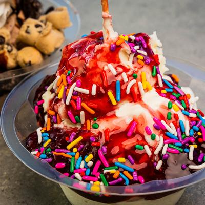Cherry Birthday Cake, with rainbow sprinkles.