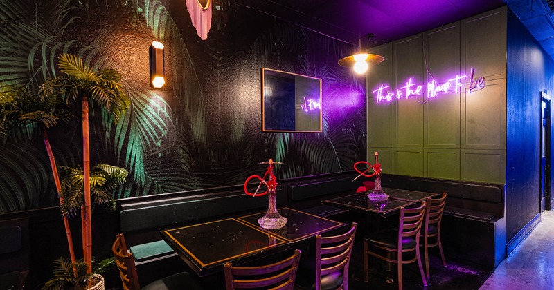 Interior, hookah on the tables in seating area