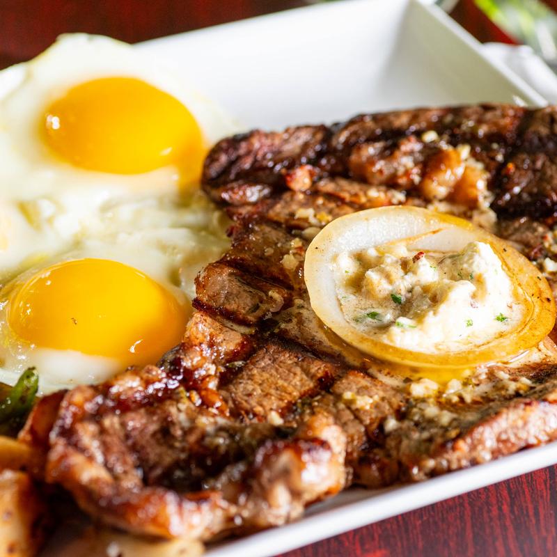 menu item 1 of 19, 12oz Ribeye 3 Eggs HB Toast