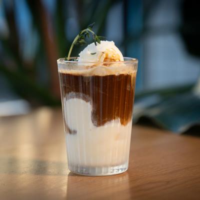 Glass of affogato dessert.