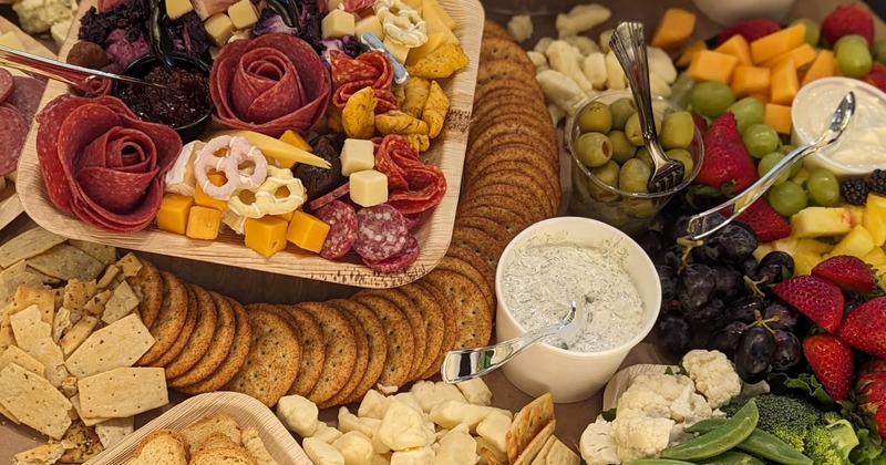 Charcuterie grazing platter, food close up shot